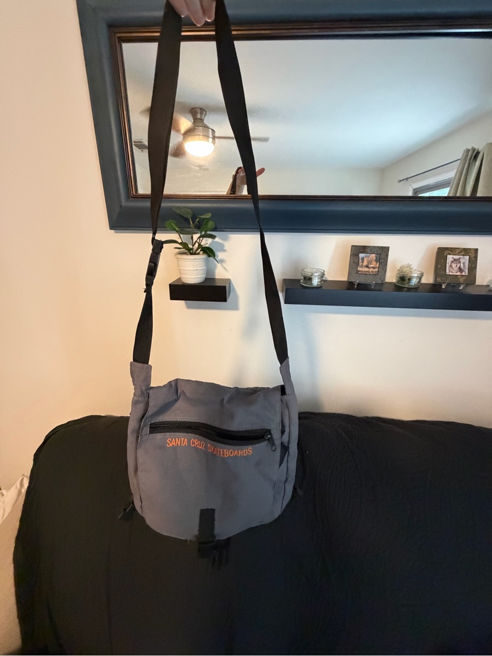 Santa Cruz Skateboards Gray Crossbody Messenger with Black Strap and Orange Logo